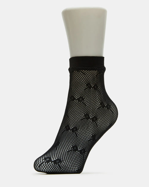 2 PACK BOW FISHNET ANKLET SOCKS BLACK