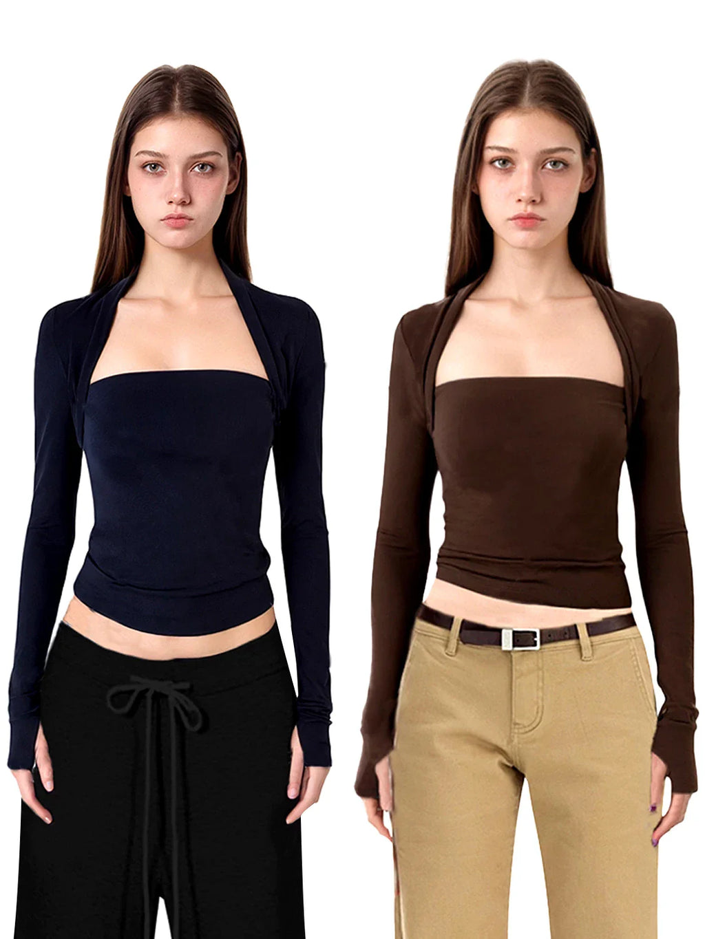 Xmsli | Tencel Wool Fake Two-Piece Black Sweater for Women - Slim Fit, Early Autumn Long-Sleeved Layered Top