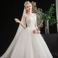 Xmsli | Summer and Autumn Tube Top Wedding Dress with Korean Lace, Fashionable Princess Fairy Bridal Gown for Women