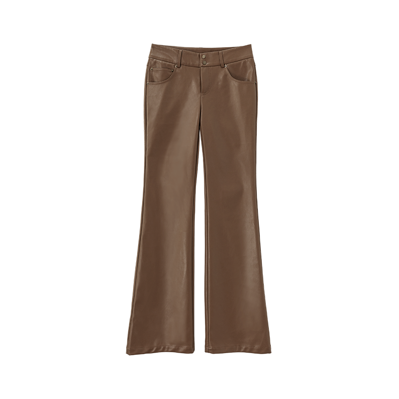Xmsli | Low-Waisted Slightly Flared Leather Pants for Women, Straight Wide-Leg Casual Fashion Wear
