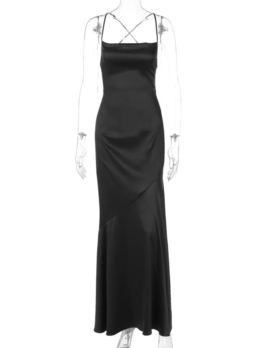 Xmsli | Satin Backless Strap Maxi Dress for Women, Elegant Low-Cut Evening & Party Wear