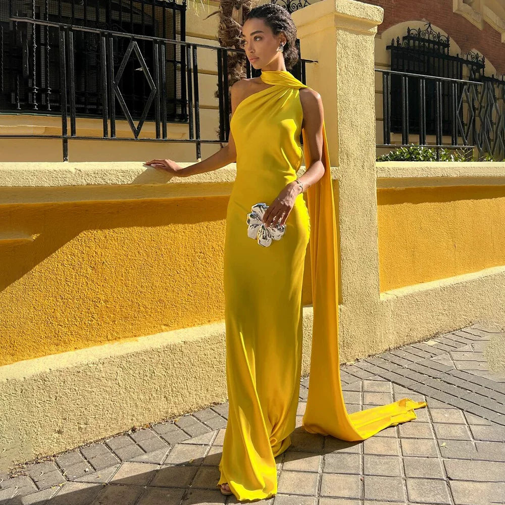 Xmsli | Satin Halter Neck Backless Dress for Women, Sexy Floor-Length Holiday Travel Gown