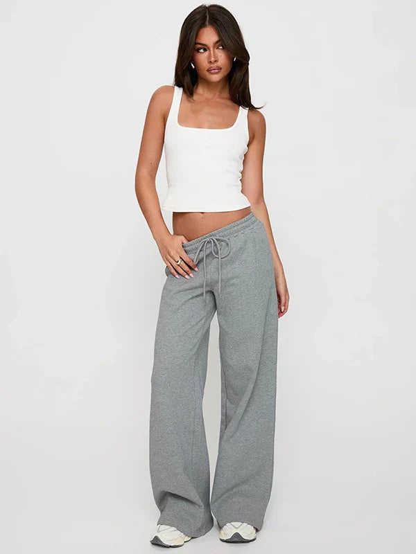 Xmsli | Women’s High Waist Elastic Drawstring Straight Leg Casual Pants for Daily Wear