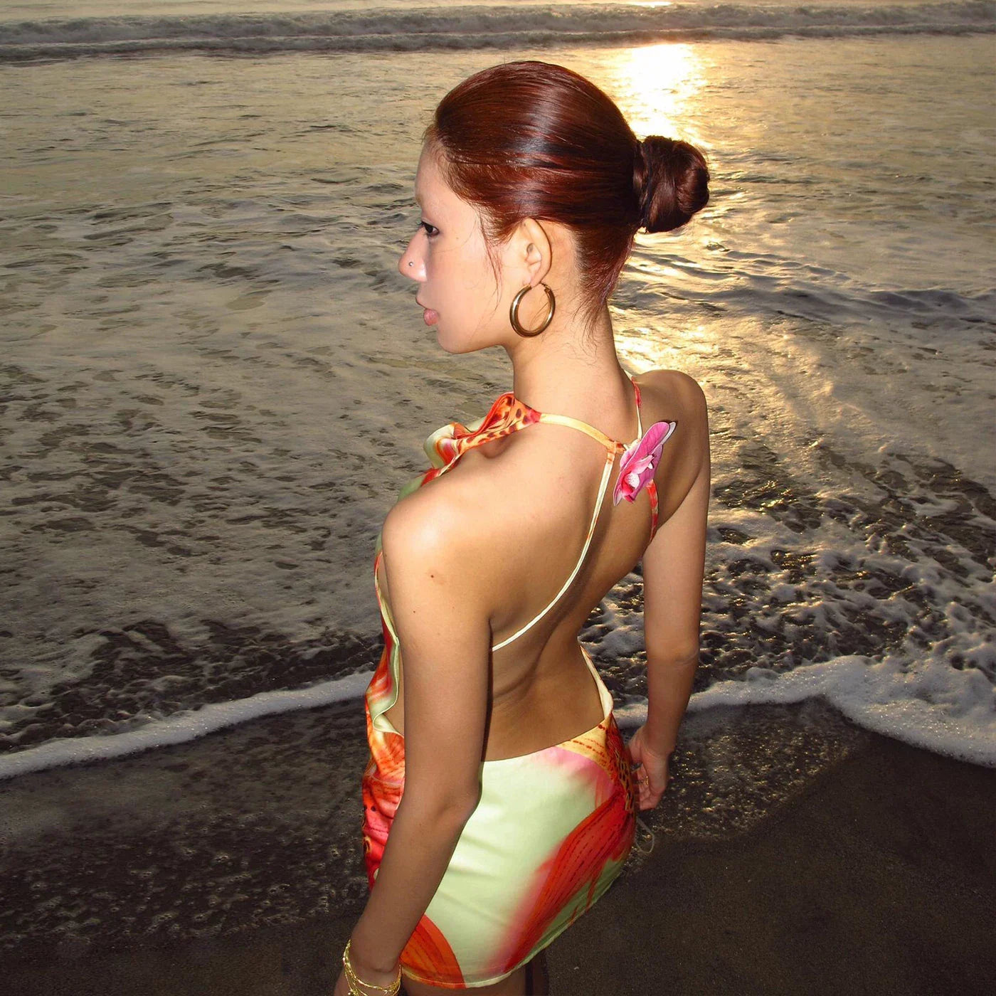 Xmsli | Resort Style Flower Smudged Neck Sleeveless Dress, Slimming Hip-Hugging mini Skirt for Hot Girls