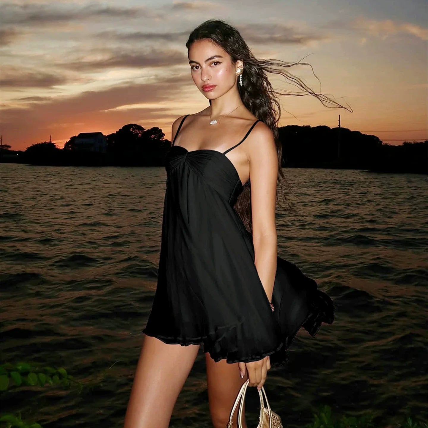 Xmsli | Resort Style Chiffon Tube Top Suspender Dress, Loose Slimming Summer mini Skirt for Hot Girls