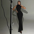 Xmsli | Sleeveless High-Neck Mermaid Maxi Dress for Women, Slim Waist Elegant Evening Wear