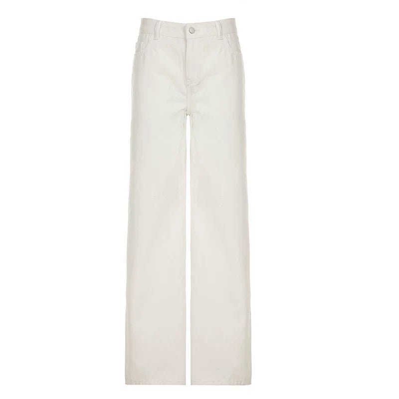Xmsli | Basic White Straight Leg Jeans for Women, Casual Versatile Daily Wear