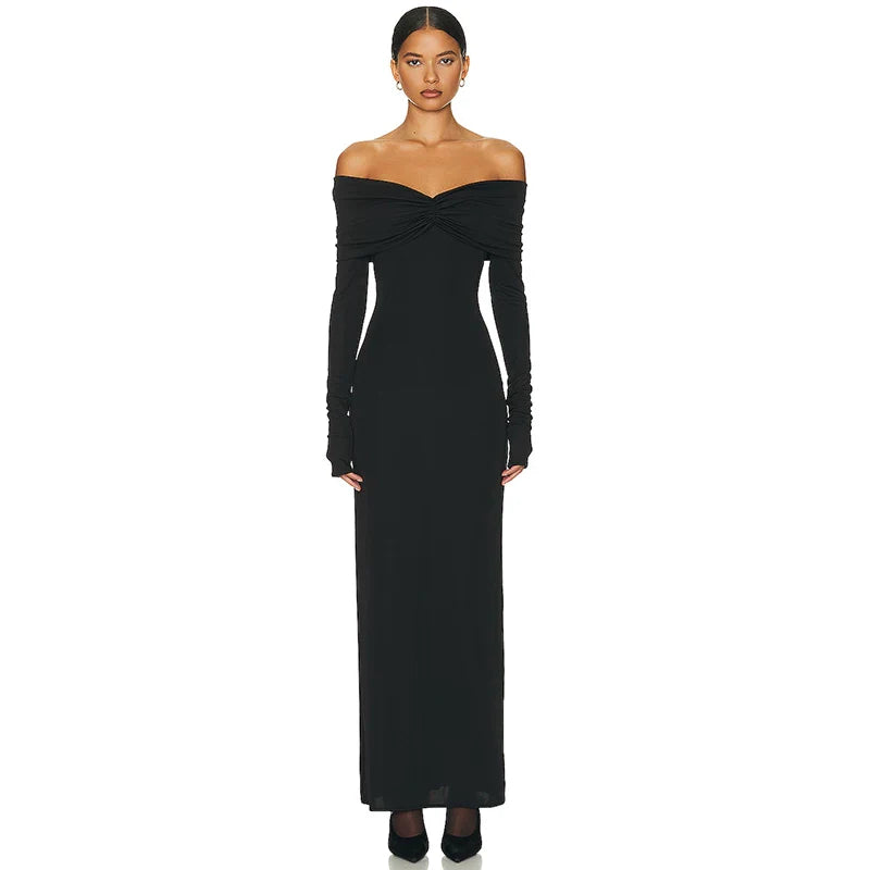 Xmsli | Elegant One-Shoulder Pleated Midi Dress for Women, Slim Fit Formal Evening Wear