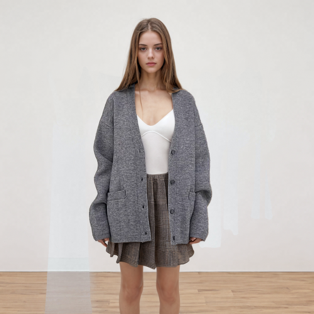 Xmsli | High-End V-Neck Loose Knitted Cardigan Top for Women - Casual Lazy Style Thickened Sweater Jacket