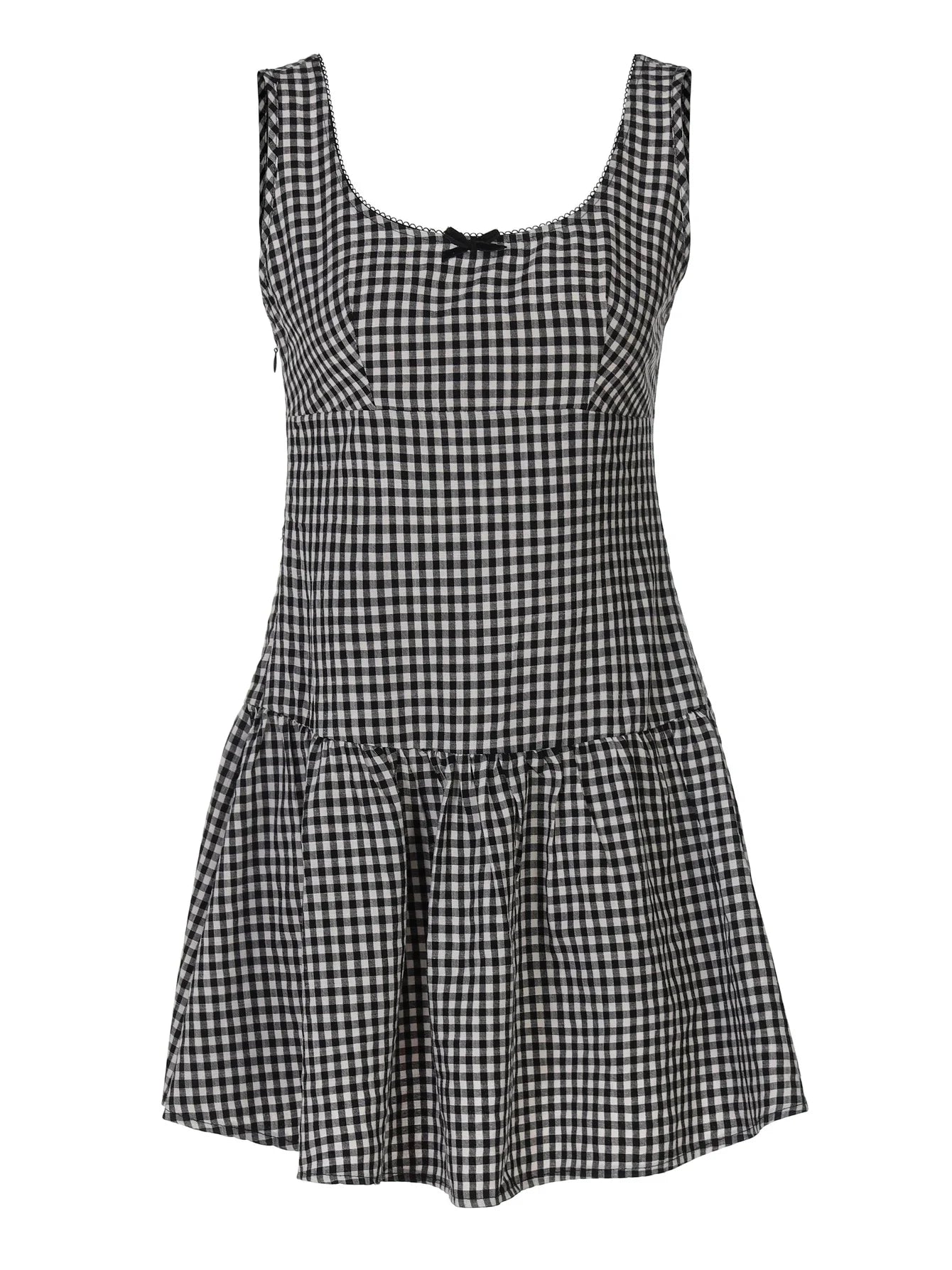 Xmsli | French Girly Plaid Square Neck Sleeveless Dress, Slimming Waist and Pleated mini Skirt for Hot Girls