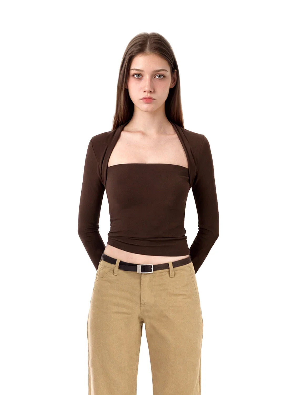 Xmsli | Tencel Wool Fake Two-Piece Black Sweater for Women - Slim Fit, Early Autumn Long-Sleeved Layered Top