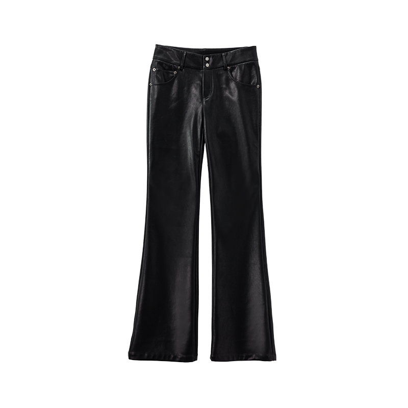 Xmsli | Low-Waisted Slightly Flared Leather Pants for Women, Straight Wide-Leg Casual Fashion Wear