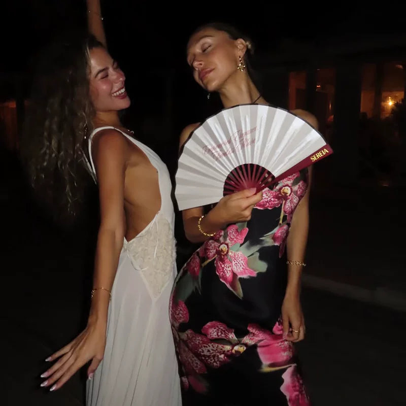 Xmsli | Printed Lace Splicing Suspender Maxi Dress for Women, V-Neck Backless Slim Fit Party Wear