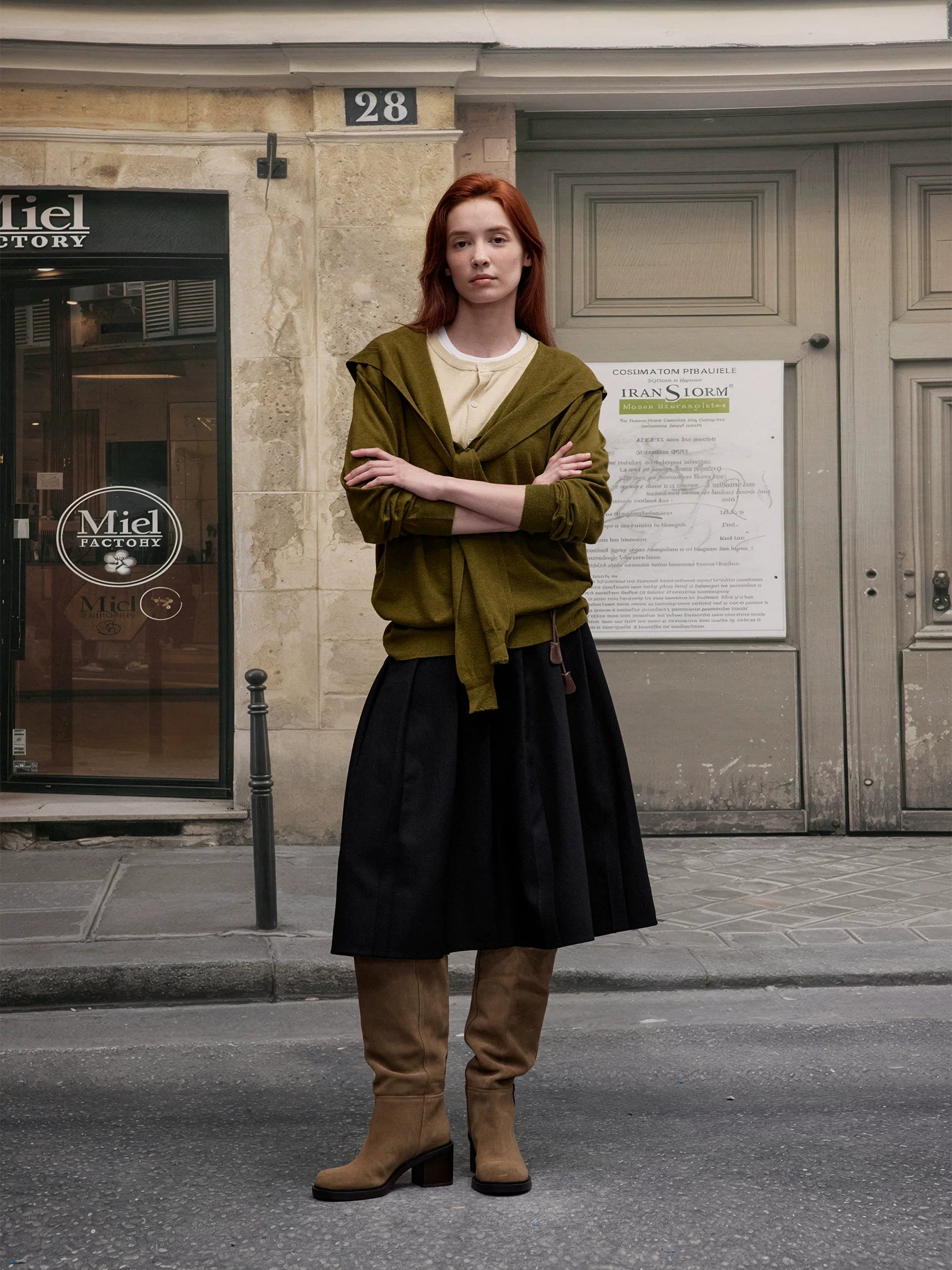 Xmsli | Autumn and Winter Two-Piece Contrasting Wool Sweater for Women - Loose Fit, Casual Long-Sleeved Top