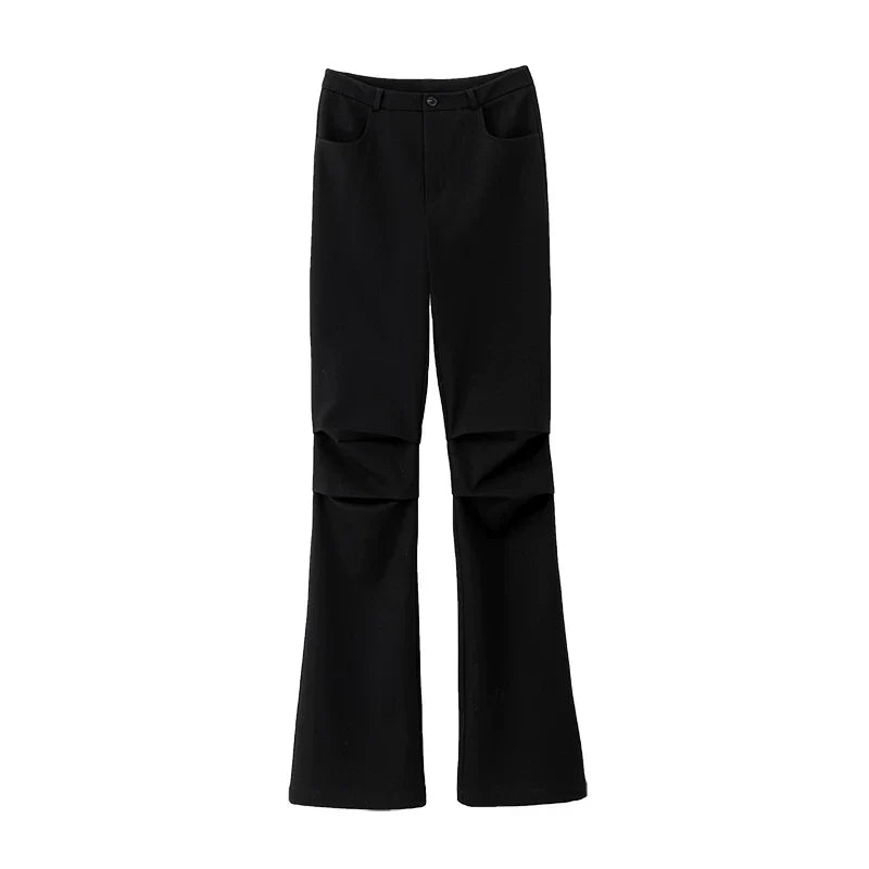 Xmsli | Slim Fit Pleated Bootcut Trousers for Women, Knee-Length Stylish Casual Pants