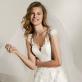 Xmsli | Simple Lace V-Neck Wedding Dress with Trailing Princess Gown, Slim Fit Fairy French Bride Dress