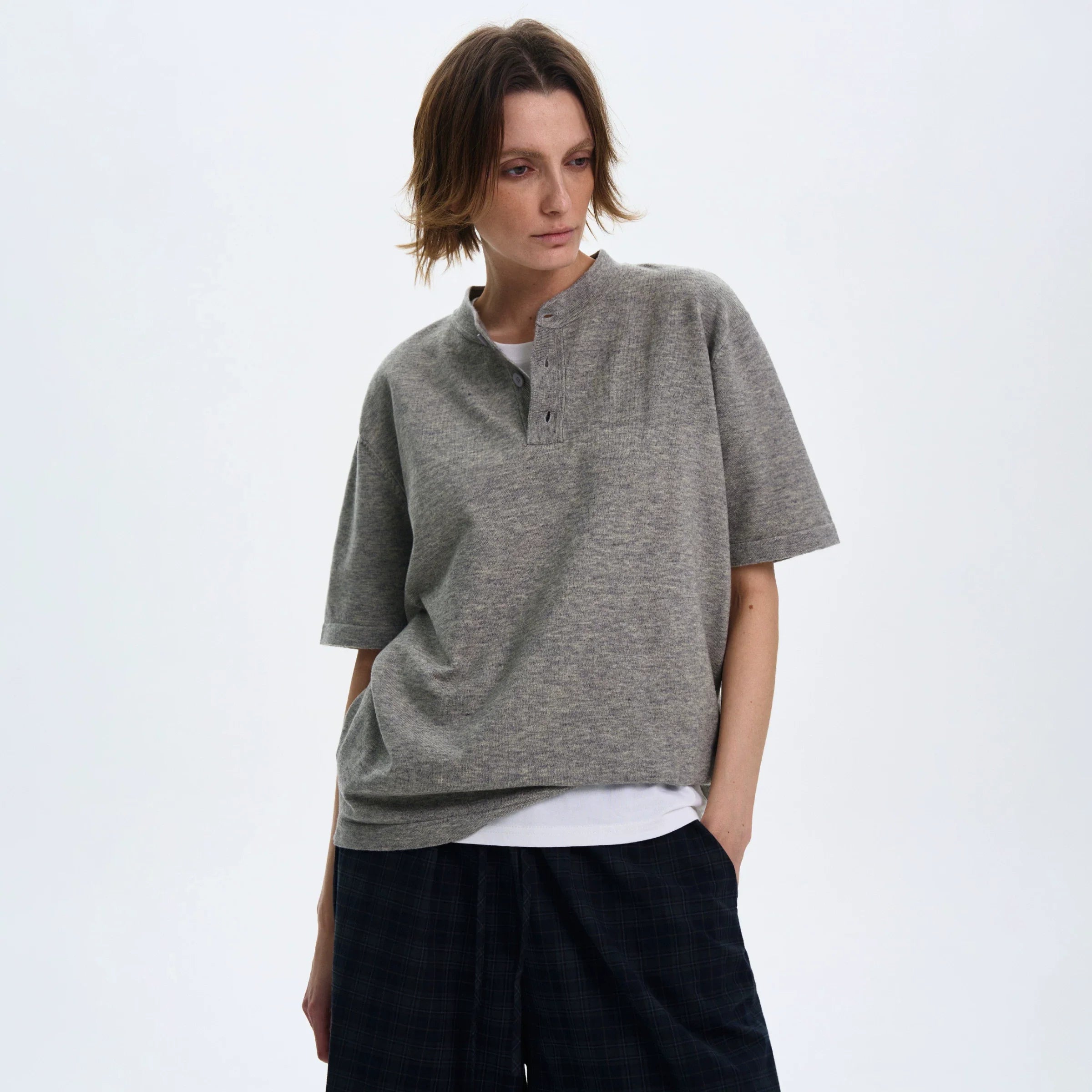 Xmsli | High-End Retro Henry Collar Short-Sleeved T-Shirt for Men - Casual Knitted Top