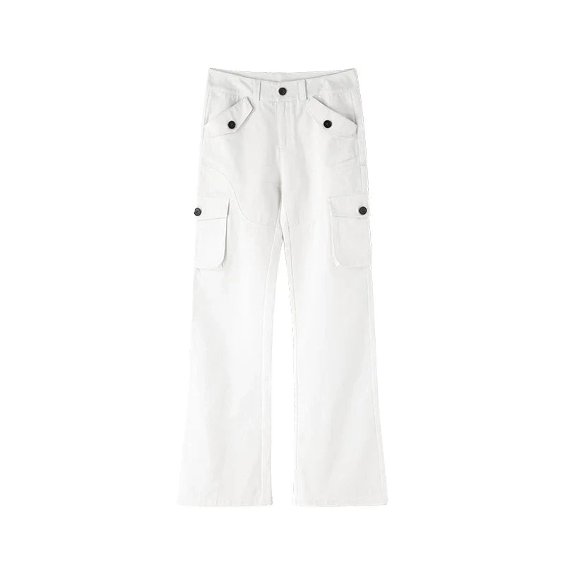 Xmsli | Low-Rise Straight Overalls with Three-Dimensional Pockets for Women, Retro Style Casual Jumpsuit