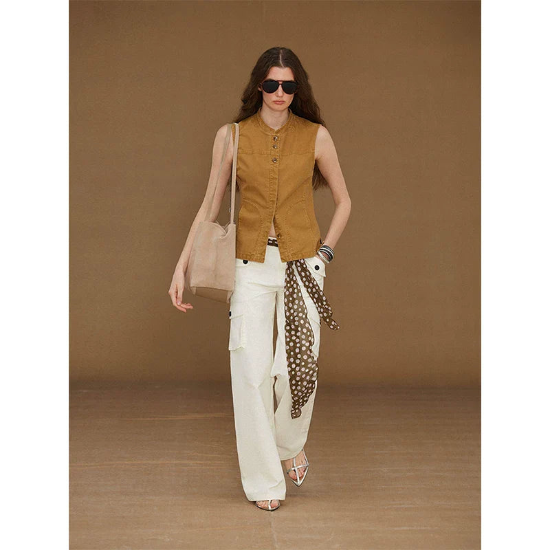 Xmsli | Low-Rise Straight Overalls with Three-Dimensional Pockets for Women, Retro Style Casual Jumpsuit