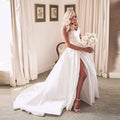 Xmsli | French Satin Tube Top Wedding Dress with High Slit, Slim Fit Super Fairy Bridal Gown for Travel Photography