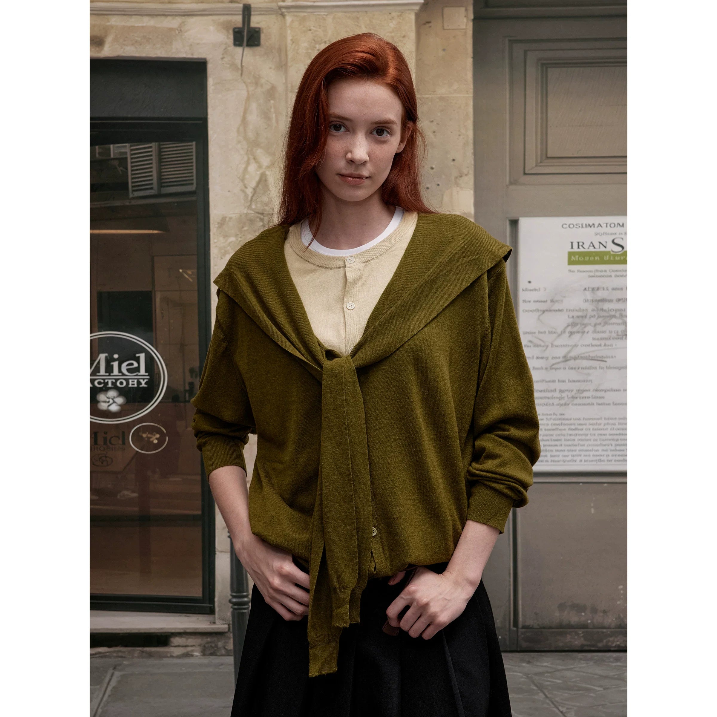 Xmsli | Autumn and Winter Two-Piece Contrasting Wool Sweater for Women - Loose Fit, Casual Long-Sleeved Top