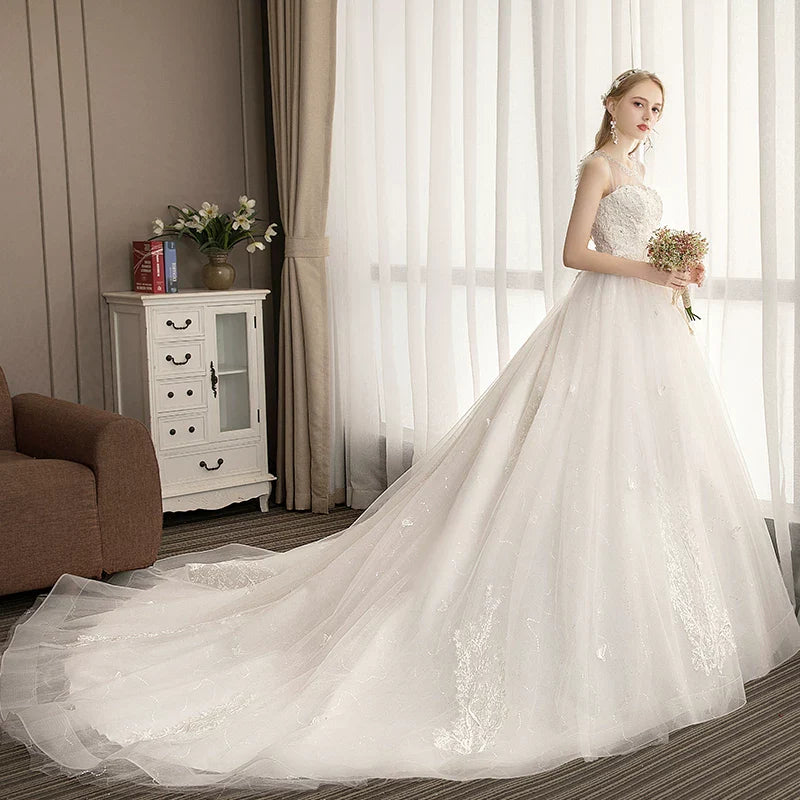 Xmsli | One-Shoulder Starry Sky Bridal Dress with Trailing Design, French Retro Princess Forest Style for Winter Weddings