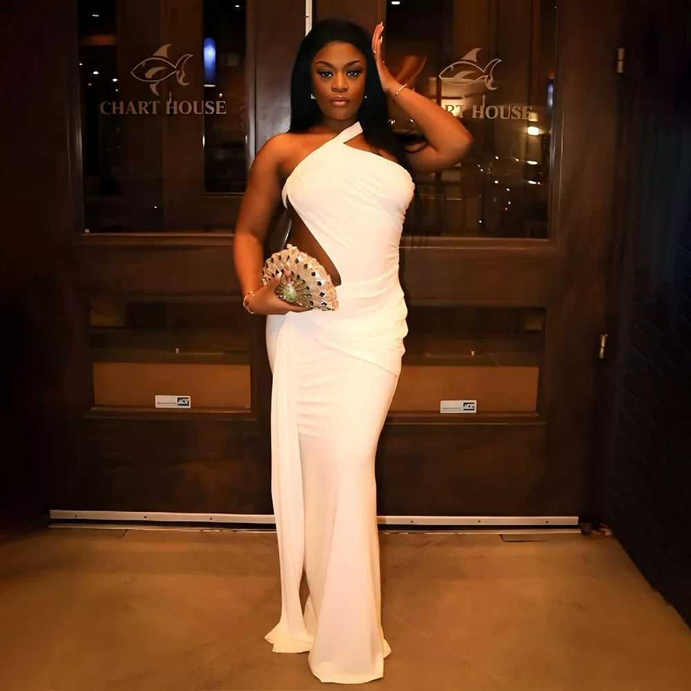 Xmsli | Sexy Off-Shoulder Suspender Tube Top Dress for Women, Irregular Waist-Hugging Hip-Revealing Gown