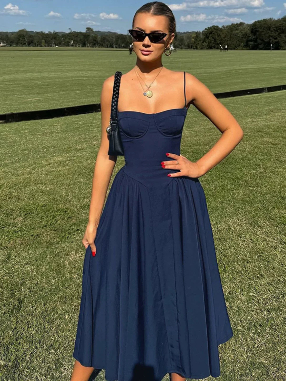 Xmsli | French Style Backless Zip-Up Tube Top Dress for Women, Slim Fit Waist-Hugging Maxi Wear