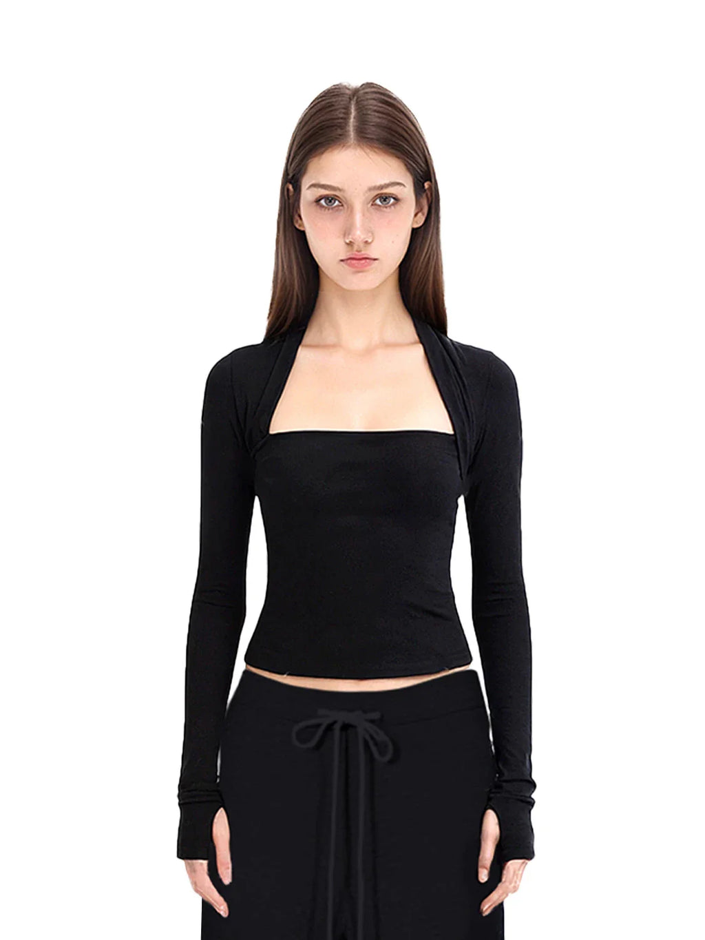 Xmsli | Tencel Wool Fake Two-Piece Black Sweater for Women - Slim Fit, Early Autumn Long-Sleeved Layered Top