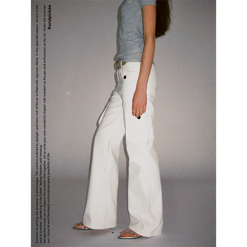 Xmsli | Low-Rise Straight Overalls with Three-Dimensional Pockets for Women, Retro Style Casual Jumpsuit