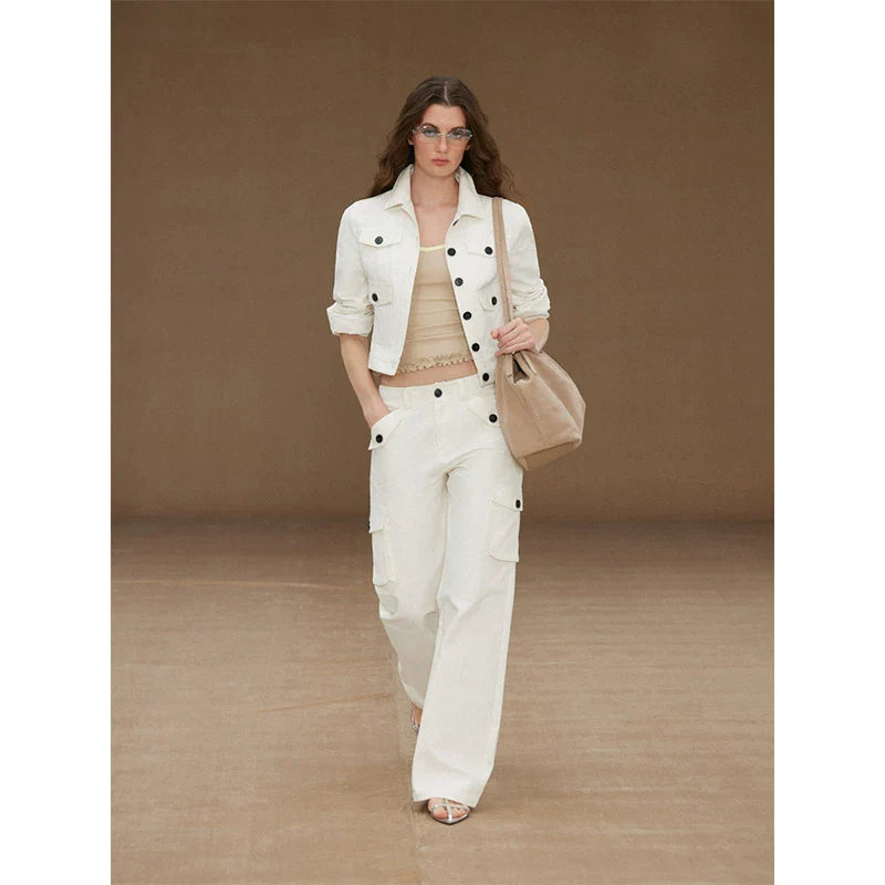 Xmsli | Low-Rise Straight Overalls with Three-Dimensional Pockets for Women, Retro Style Casual Jumpsuit