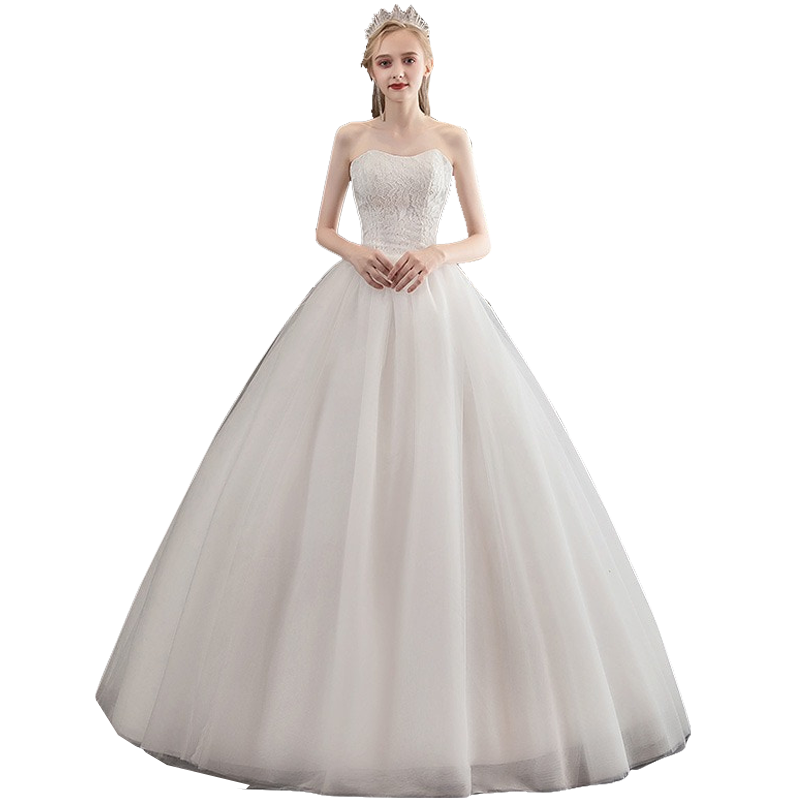 Xmsli | Summer and Autumn Tube Top Wedding Dress with Korean Lace, Fashionable Princess Fairy Bridal Gown for Women