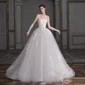 Xmsli | French Palace Tube Top Wedding Dress with Tutu Skirt, Lace Detail and Small Train, Forest Style Fairy Bridal Gown