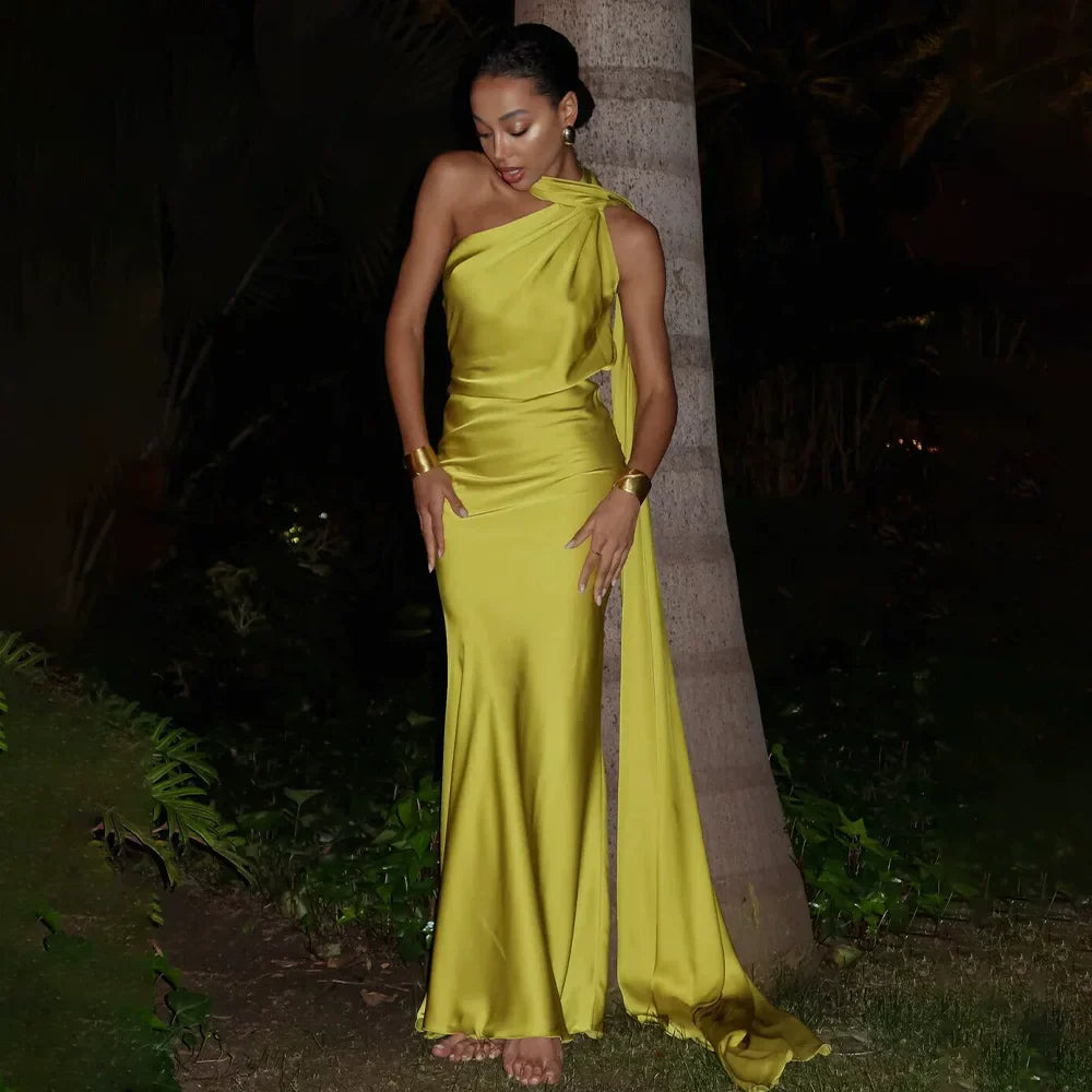 Xmsli | Satin Halter Neck Backless Dress for Women, Sexy Floor-Length Holiday Travel Gown