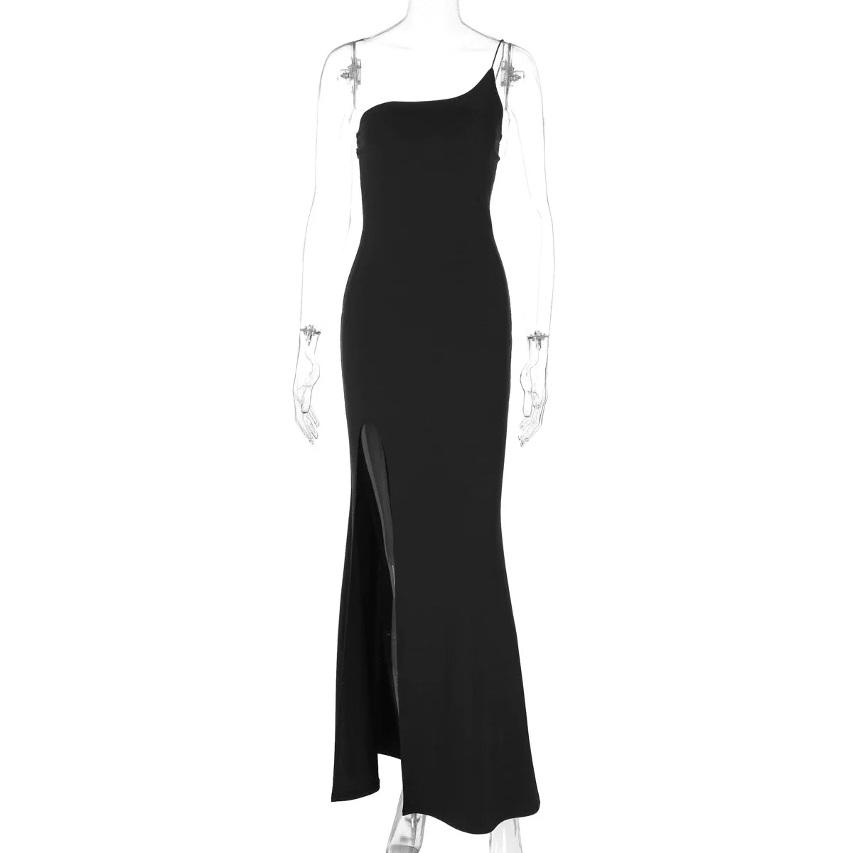 Xmsli | European & American Style One-Shoulder Backless Slim Fit Dress - High Waist, Slit, Slightly Flared midi Skirt