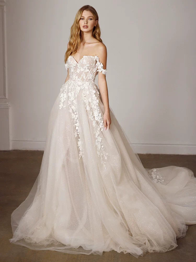 Xmsli | French One-Shoulder Lace Light Wedding Dress, Super Fairy Slimming Trailing Bridal Gown for Brides