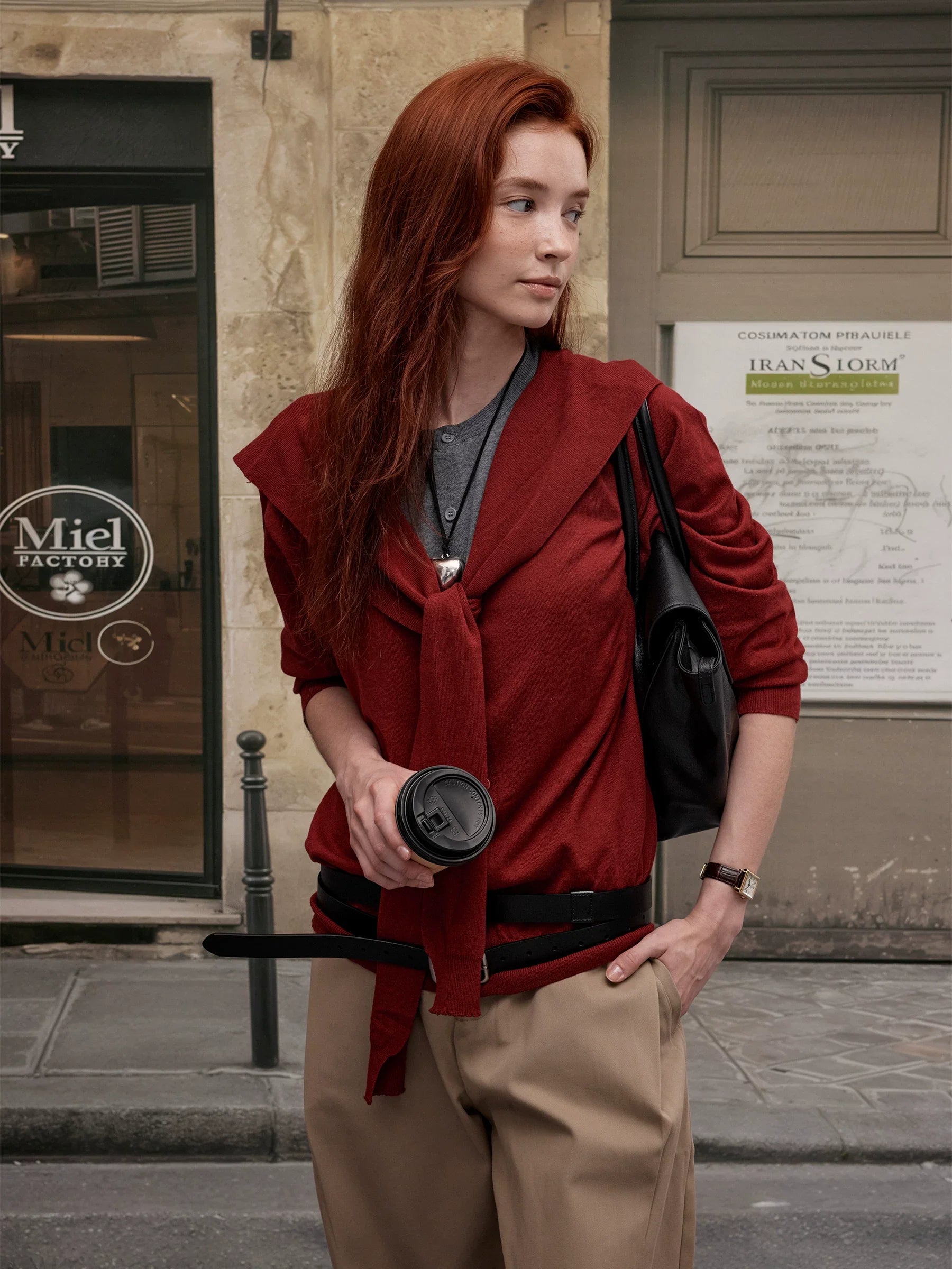 Xmsli | Autumn and Winter Two-Piece Contrasting Wool Sweater for Women - Loose Fit, Casual Long-Sleeved Top