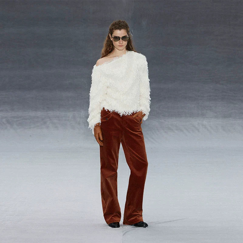 Xmsli | Medium Low-Waist Slim Corduroy Pants for Women, Casual Retro Straight-Leg Trousers