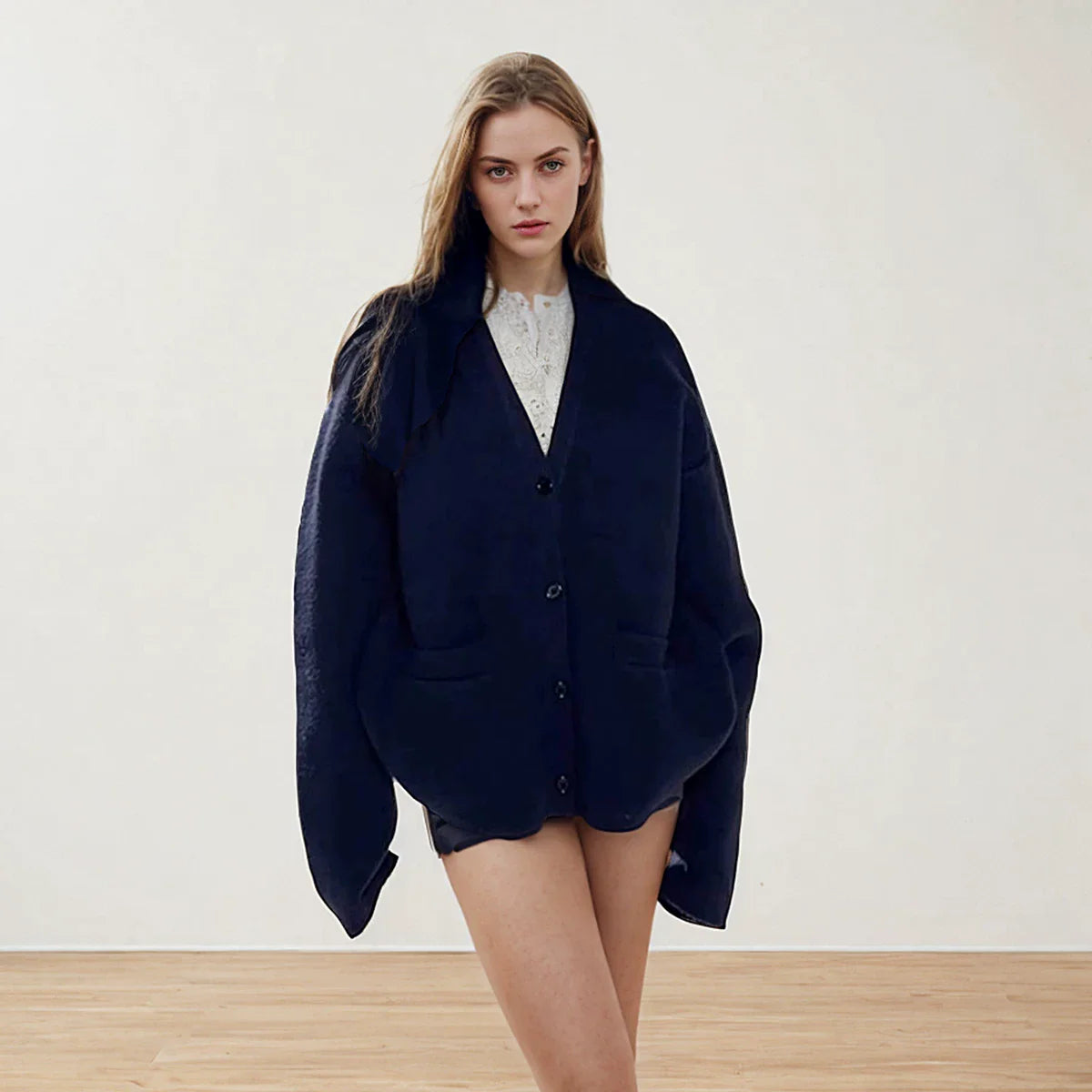 Xmsli | High-End V-Neck Loose Knitted Cardigan Top for Women - Casual Lazy Style Thickened Sweater Jacket