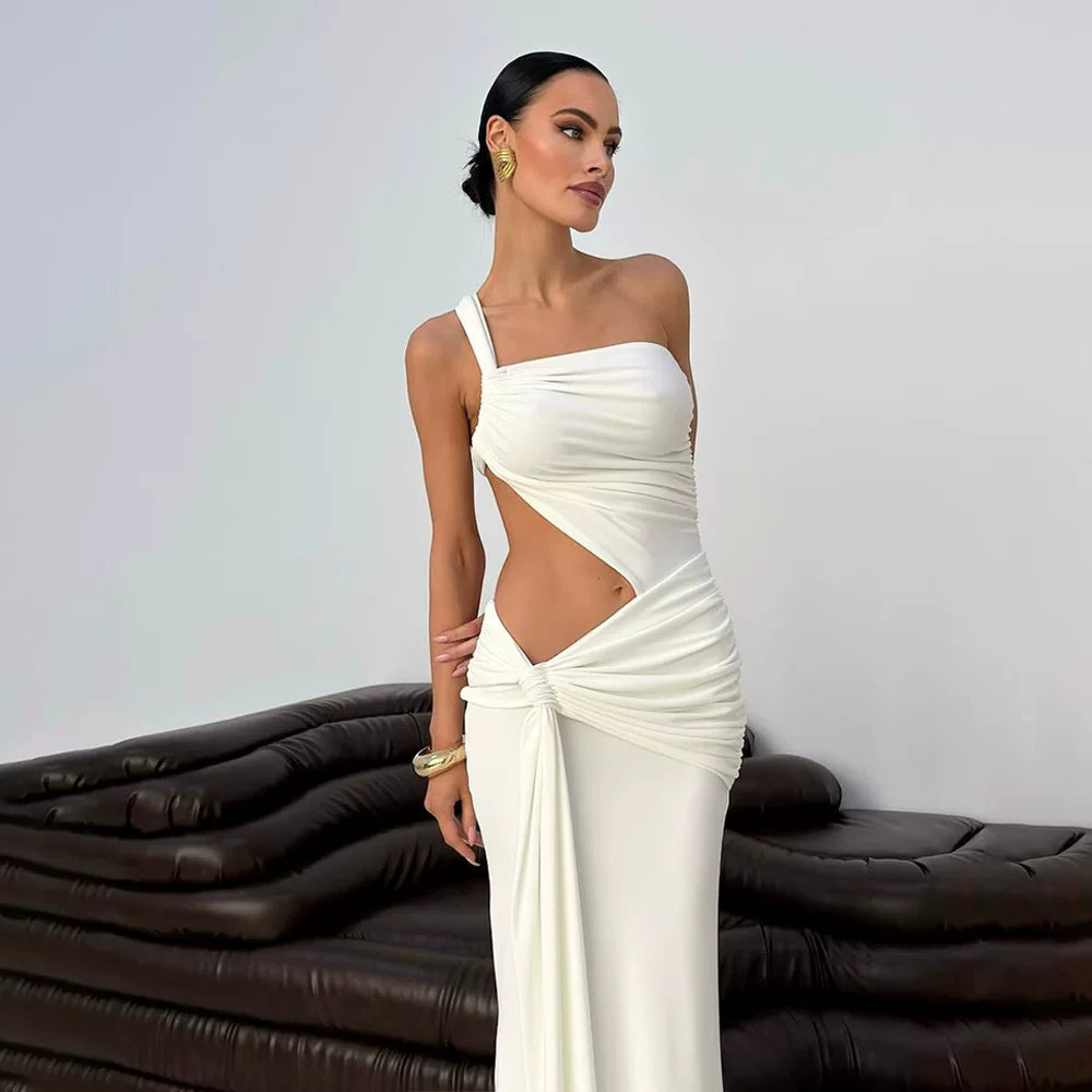 Xmsli | Sexy Off-Shoulder Suspender Tube Top Dress for Women, Irregular Waist-Hugging Hip-Revealing Gown