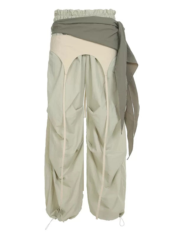 Xmsli | Light Green Wide-Leg Casual Pants with Characteristic Waistband for Women, West Coast High Street Vibe