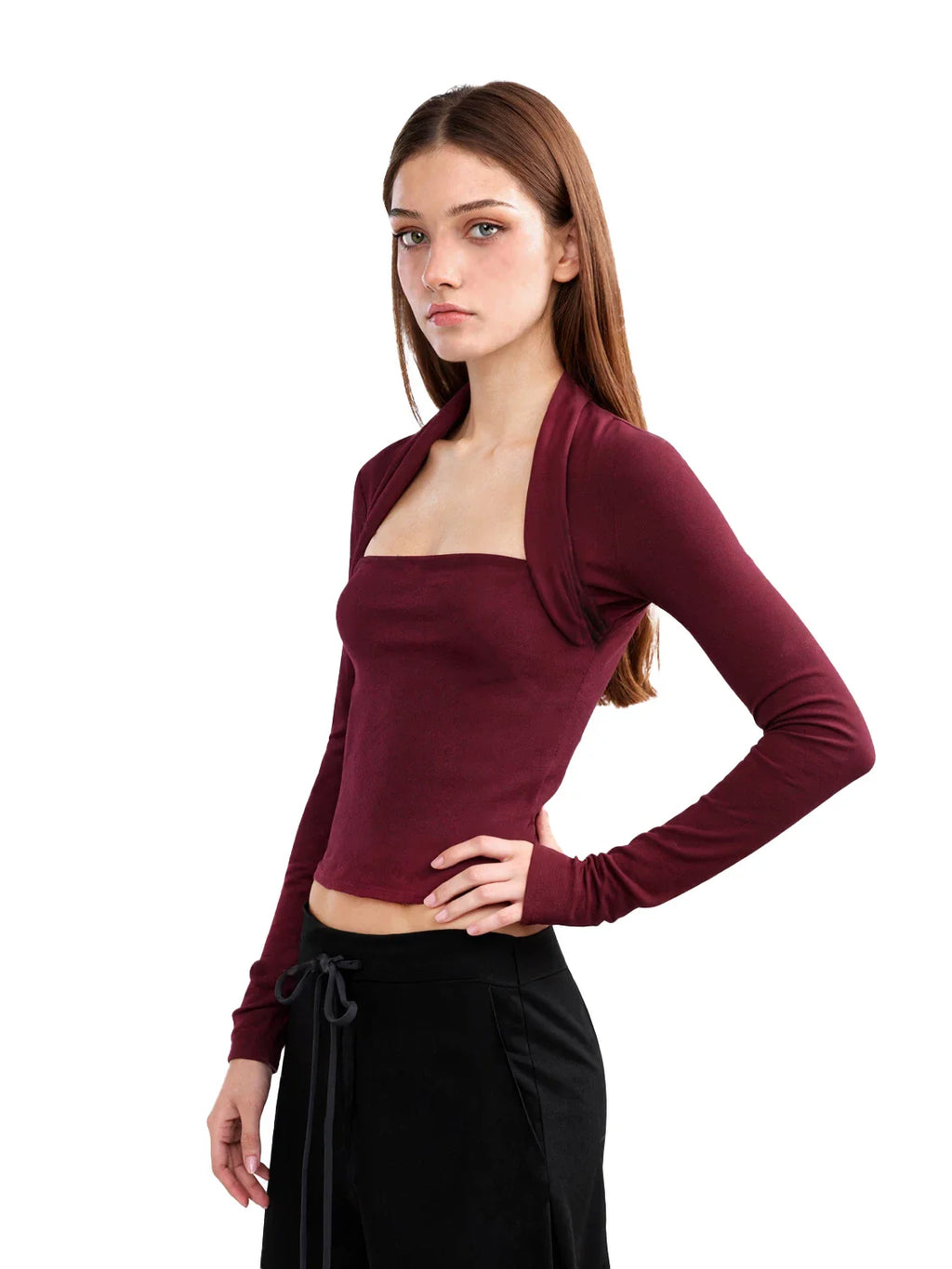 Xmsli | Tencel Wool Fake Two-Piece Black Sweater for Women - Slim Fit, Early Autumn Long-Sleeved Layered Top