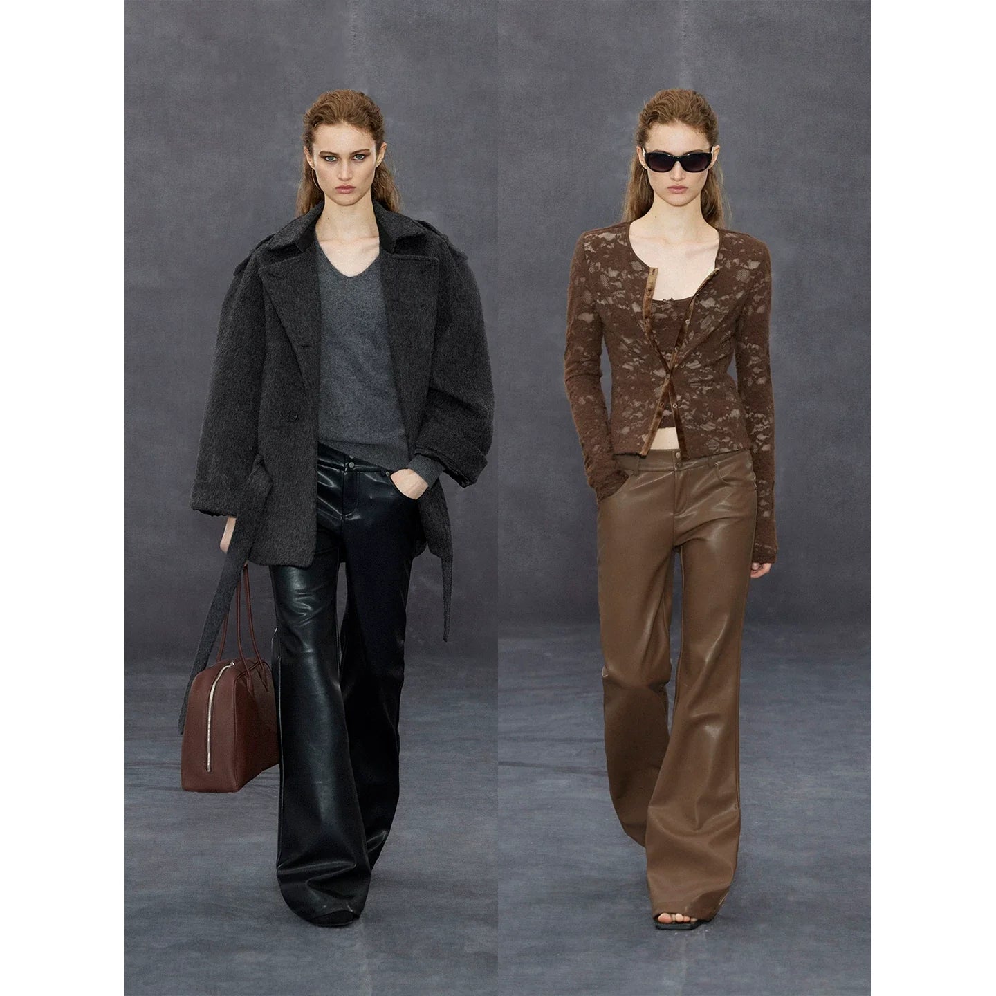 Xmsli | Low-Waisted Slightly Flared Leather Pants for Women, Straight Wide-Leg Casual Fashion Wear