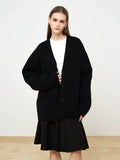 Xmsli | High-End V-Neck Loose Knitted Cardigan Top for Women - Casual Lazy Style Thickened Sweater Jacket
