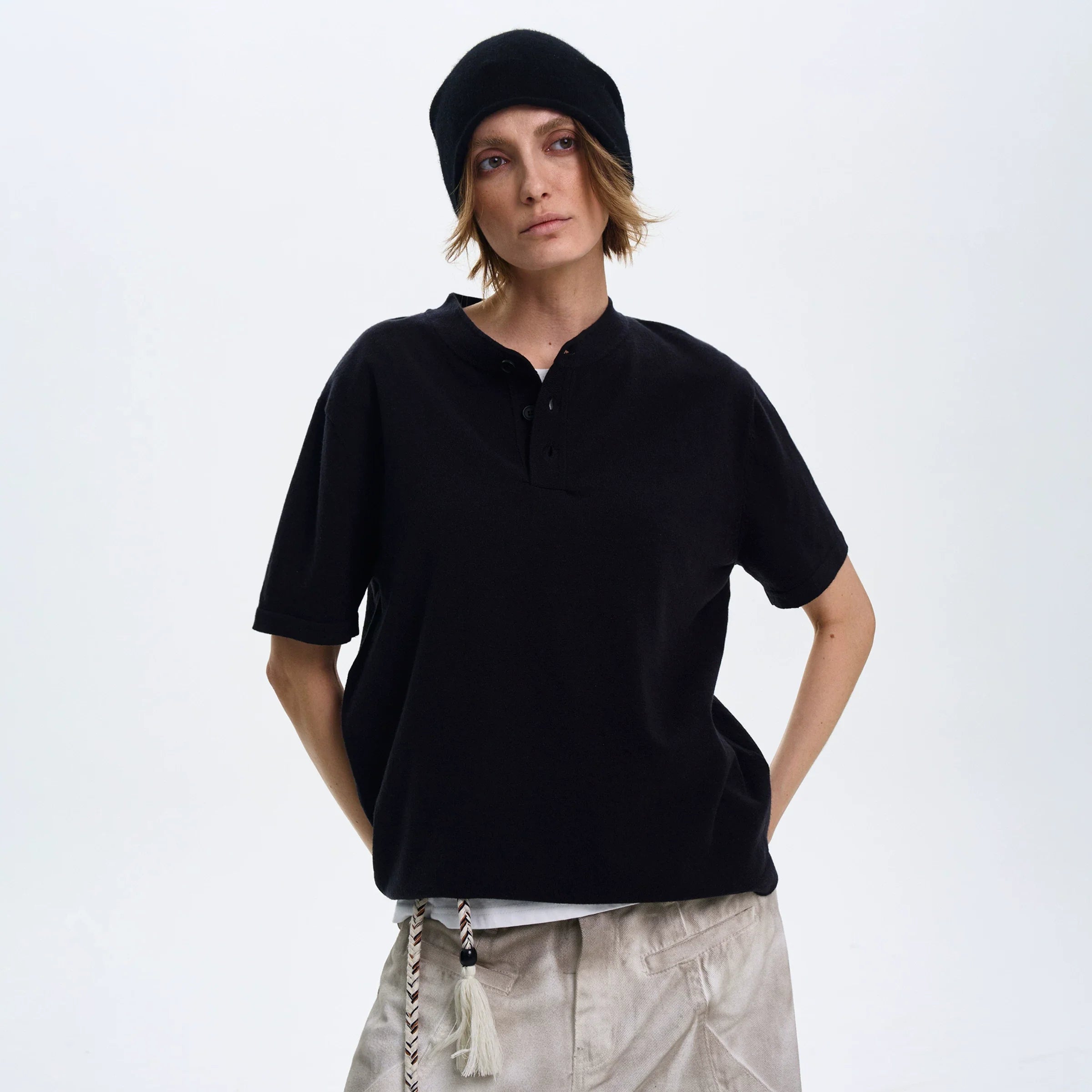 Xmsli | High-End Retro Henry Collar Short-Sleeved T-Shirt for Men - Casual Knitted Top