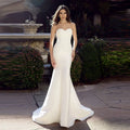 Xmsli | Strapless Mermaid Wedding Dress, Slim Princess French Satin Bridal Gown with Train for Travel Photography