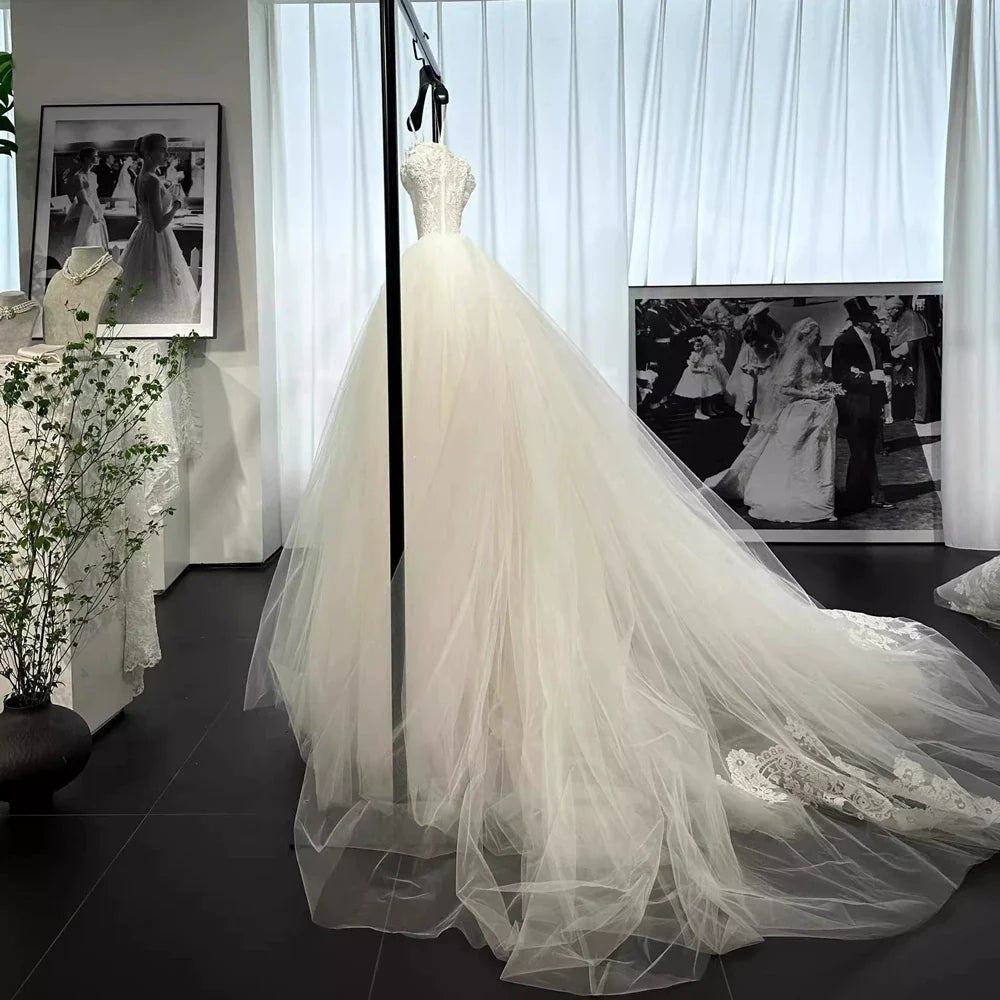 Xmsli | French Lace Princess Tube Top Wedding Dress with Slimming Tutu Skirt, Dreamy Forest Style Bridal Gown