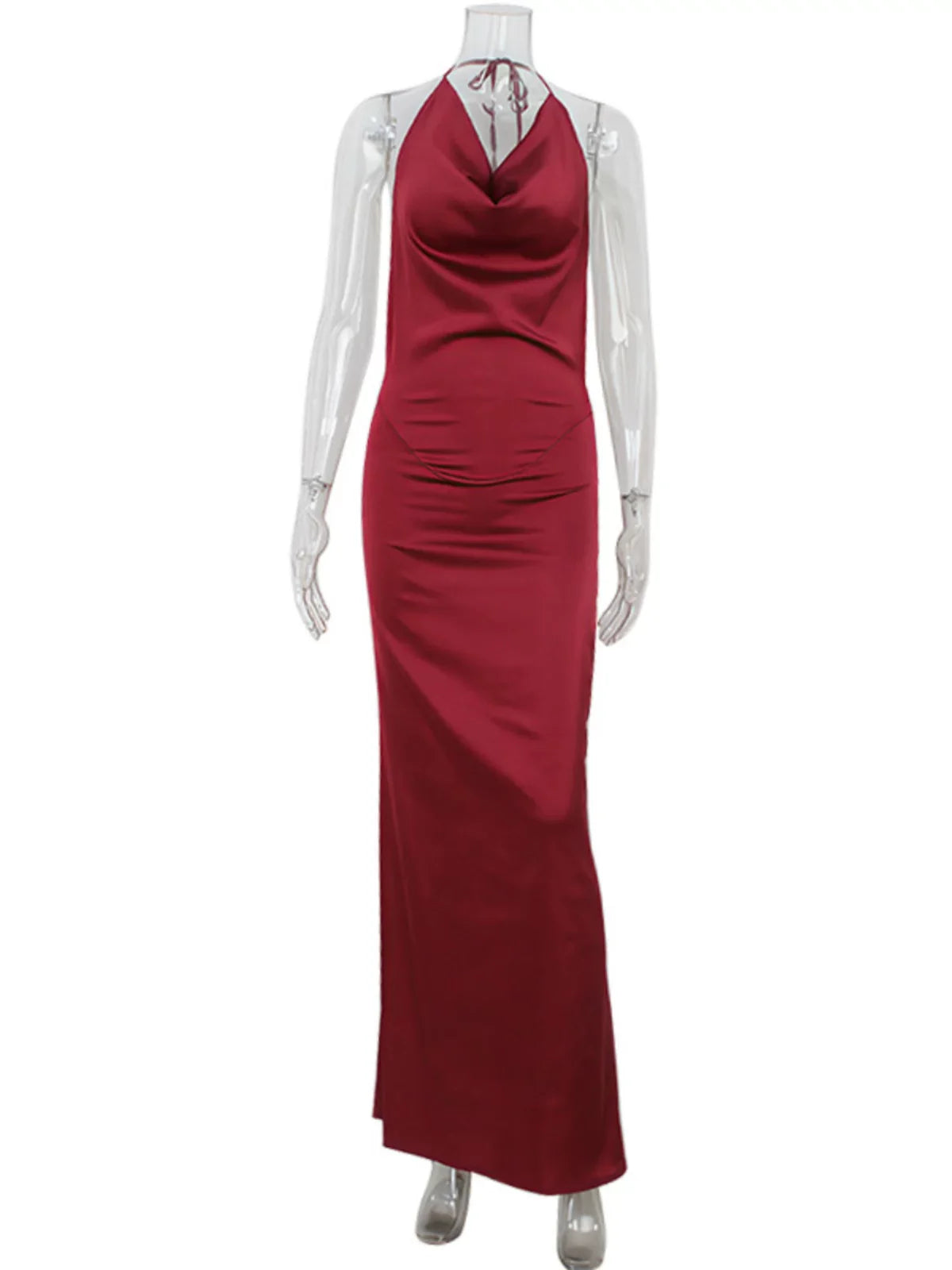 Xmsli | Low-Cut Backless Satin Maxi Dress for Women, Slim Fit Elegant Evening Wear