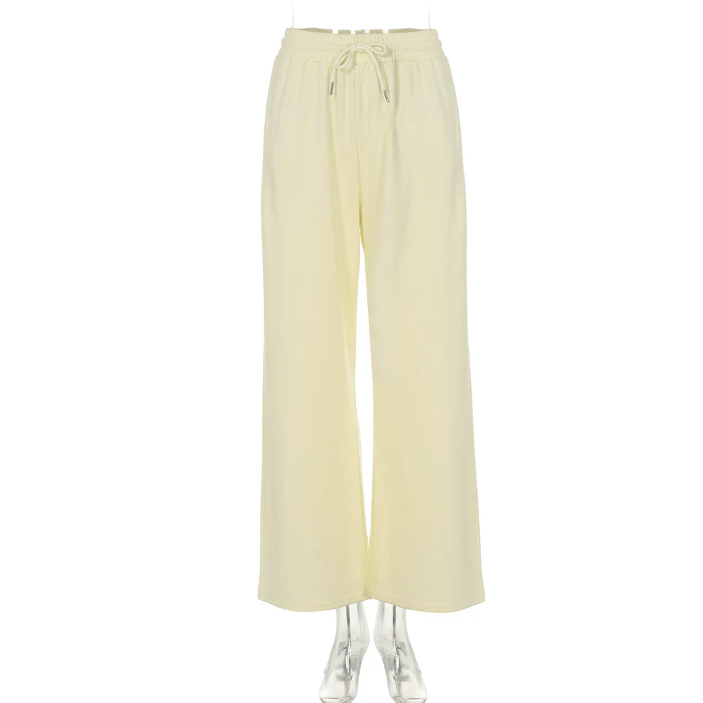 Xmsli | Women’s High Waist Elastic Drawstring Straight Leg Casual Pants for Daily Wear