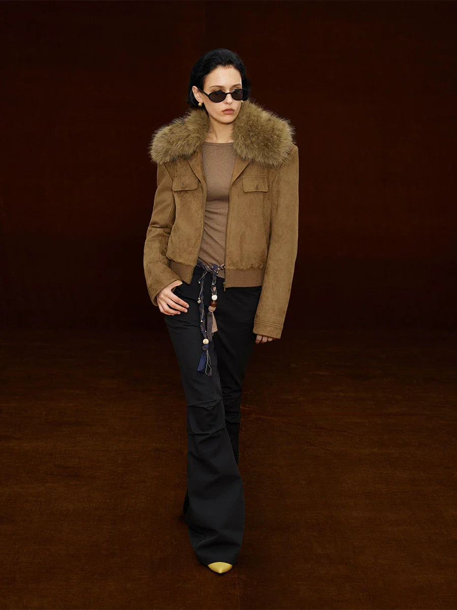 Xmsli | Slim Fit Pleated Bootcut Trousers for Women, Knee-Length Stylish Casual Pants